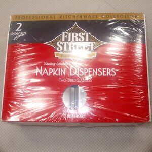 First Street Napkin Dispensers 2-Sided Spring Loaded Brushed Stainless 1Box of 2